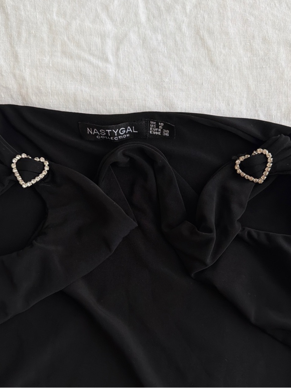 Nasty Gal Black Mini Skirt with Rhinestone Heart Buckles